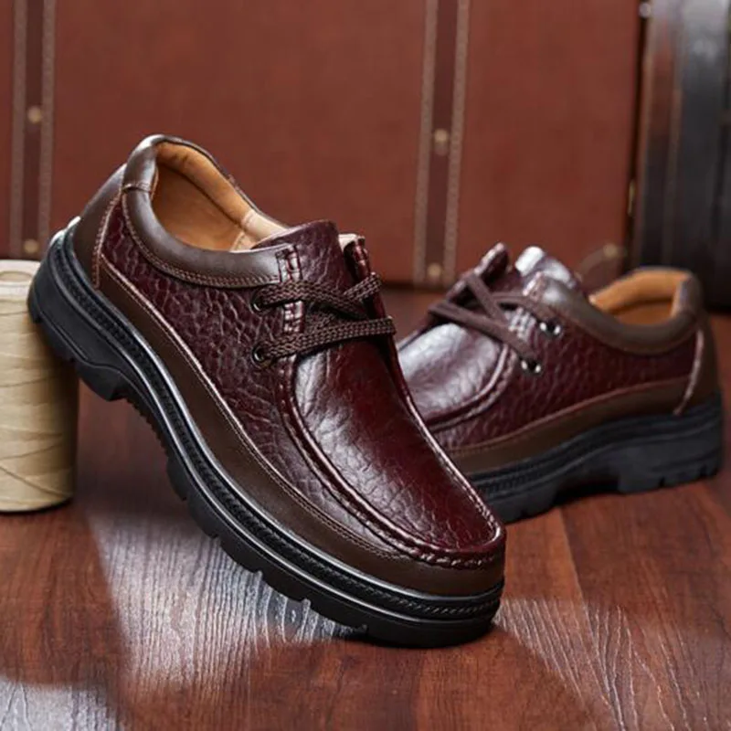 Business Men Lace up Oxford Shoes,Cow Genuine Leather Round Toe Non