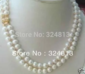 

Women Gift word Love 2 Rows 7-8MM DOUBLE STRAND WHITE AKOYA PEARL NECKLACE17-18" &aa **A good women wedding Noble style