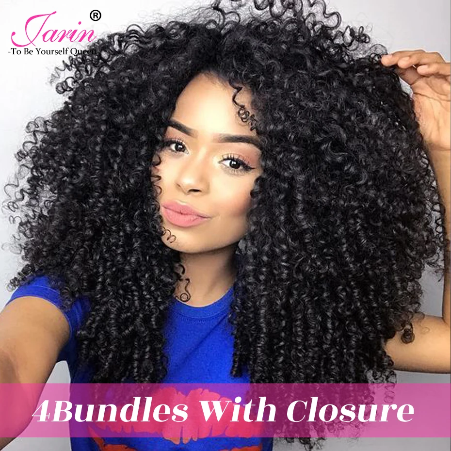 

Jarin Hair Products Indian Human Hair Kinky Curly 4 Bundles with Closure Curly Hair weave With 4*4 Lace Closure 5 PCS Remy