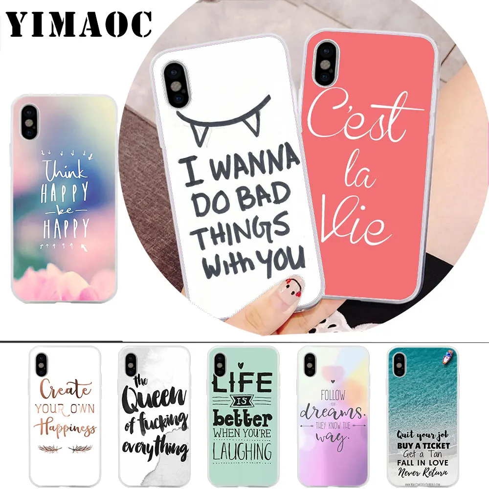 

YIMAOC Inspirational Quotes Printed Soft Silicone Case for iPhone X r s Xr Xs Max 8 7 6S 6 Plus 5 5s SE