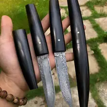 Высокое качество Черный Дамасская сталь прямое лезвие, японское черное дерево рукоять открытый охотничья тактика прямое лезвие с инструменты ножны