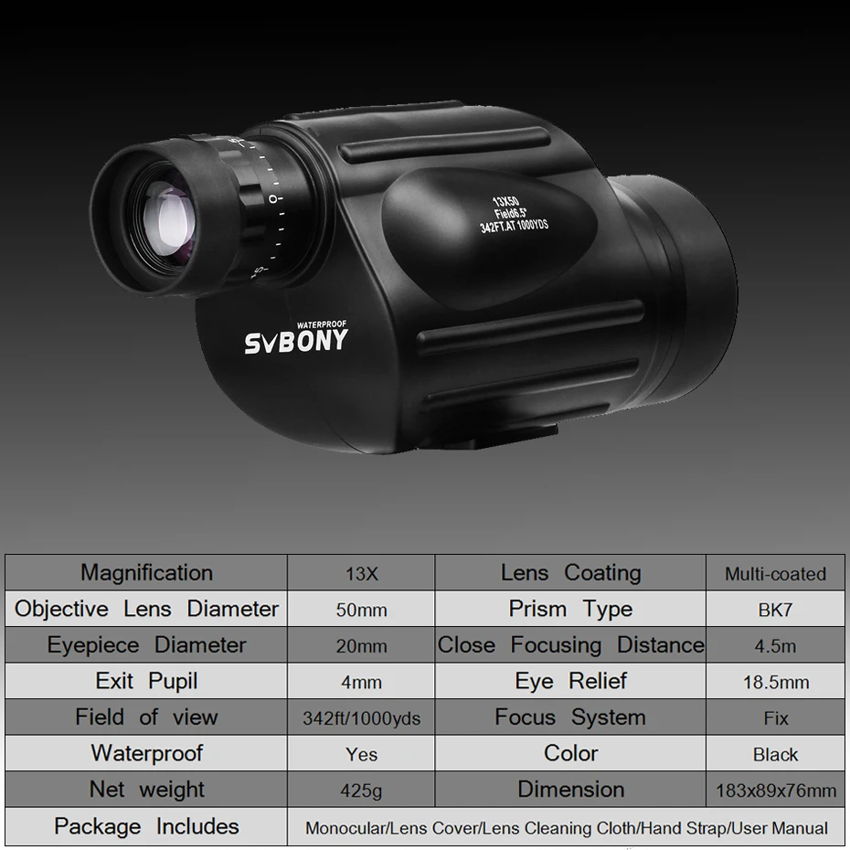 Binoculo de Alta Telescópio à Prova Água para Caminhadas Observação de Aves de Caça de Acampamento Svbony Monocular Luneta Binóculos Potência d' Turismo 13x50 Sv49 15 de Alta Potência Telescópio À Prova D'