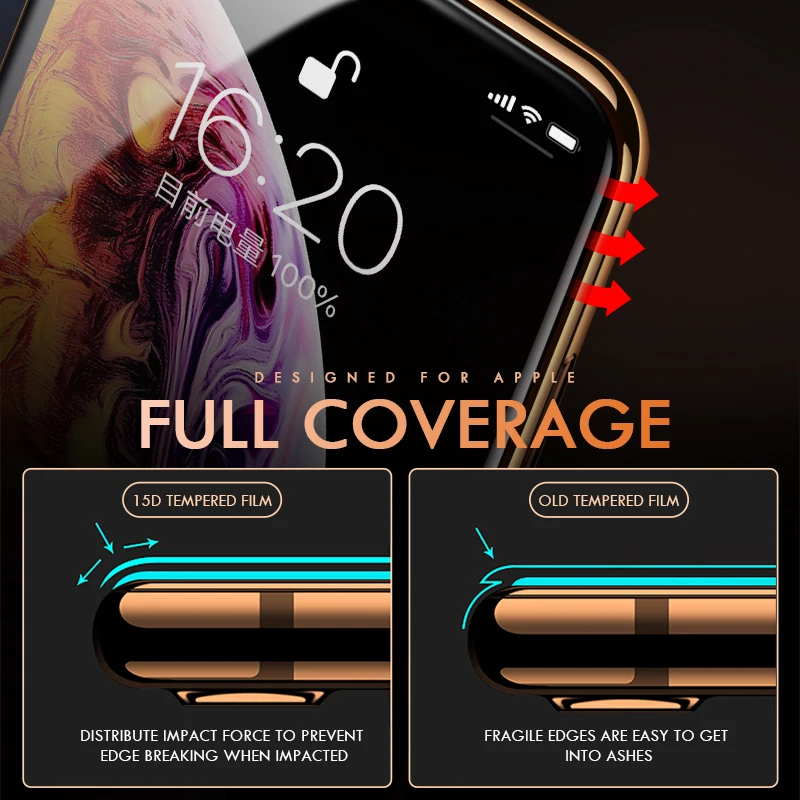 15D full cover tempered glass for iPhone 6 6S 7 8 plus XS MAX protective glass Case for iPhone X XS XR 6 6s 7 8 plus glass Film