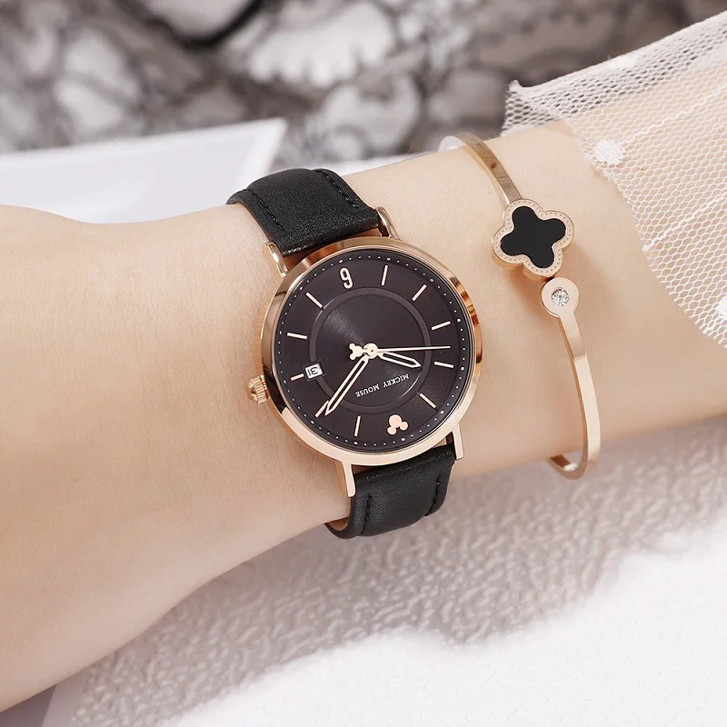 Disney Микки женские кварцевые часы Авто наручные часы с датой минималистичный женский кожаный ремешок Femme наручные часы женские подарок