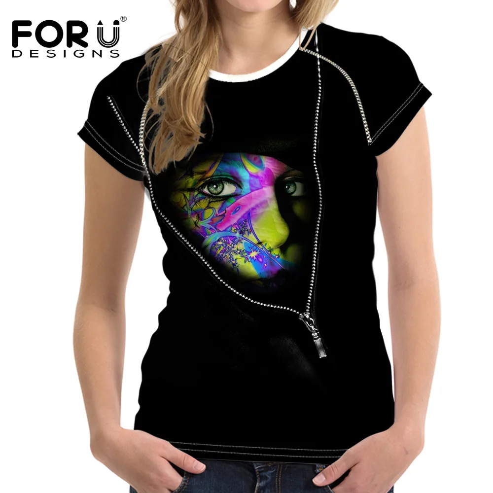 

FORUDESIGNS Women's T-shirt O-Neck Summer Femal Cool Tops Tees Short-sleeve Leopard Printed Ladies Clothing Black Fadeless Slim