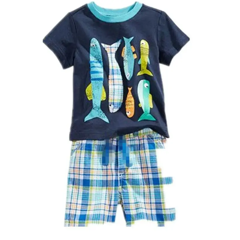 NEW Children Pajamas Set Cartoon Cotton Pants Short-sleeve Kid`s Clothing Casual Nightwear Anime Home Wear Baby Clothes - Цвет: color at picture