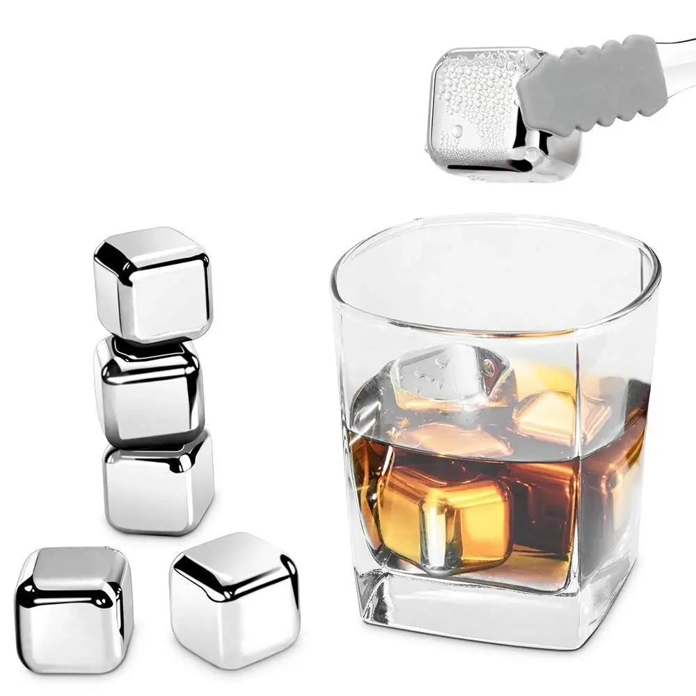 4 Whisky Stones Gift Set,Reusable Ice Cooling Rocks with Tong and Tray Chilling Rocks for Whiskey,Wine,Vodka,Beer or Any Drinks SNOWCUBS Stainless Steel Ice Cubes 