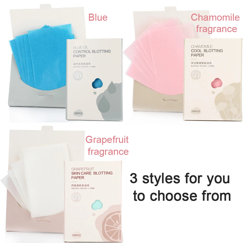 100pcs/bag Chamomile Grapefruit Blue Facil Blotting Oil Sheets Paper Oil Control Cleaning Face Absorbent Paper Makeup Tools