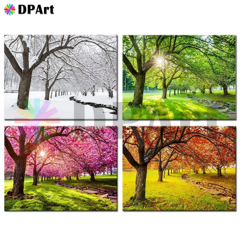 

4PCS Diamond Painting Full Square/Round Drill Spring Summer Autumn Winter Tree Four Seasons Diamond Embroidery Cross Stitch M555