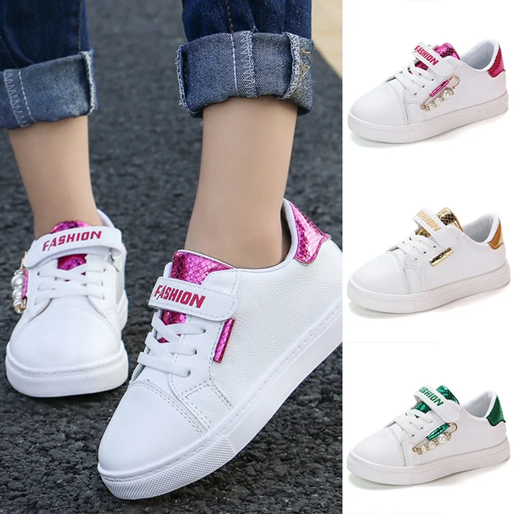 Children Infant Kids Scale Pearl Casual Shoes Baby Girls boys Single Flat Princess Hook& Loop Sport Shoes 27-37 size Chaussure