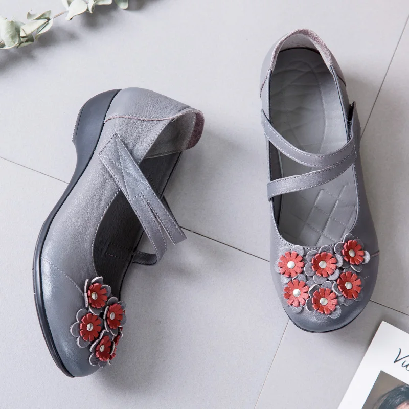 Новое поступление весна Пояса из натуральной кожи Для женщин обувь на высоком каблуке в стиле ретро Мэри Джейн Туфли-лодочки Цветок Hook& Loop мать Обувь