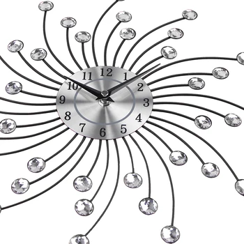 

Large Luxury Silver Wall Clock Metal Art Decorative Diamond Big Wall Watch Clock Silver Bead Wandklok Modern Design Home Decor