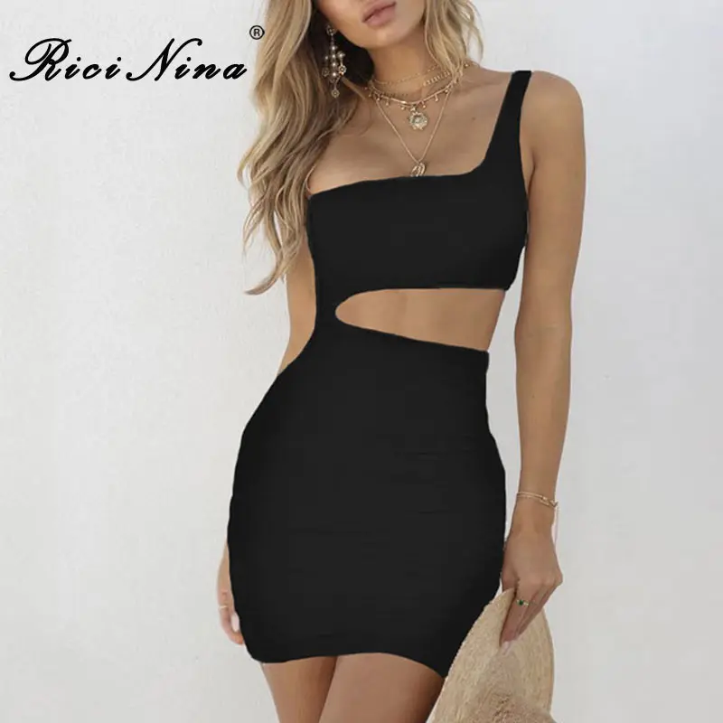 RICININA Fashion Woman Dress Ladies One Shoulder Sleeveless Hollow Out Backless Dress Woman Summer Sexy Party Dresses Vestidos