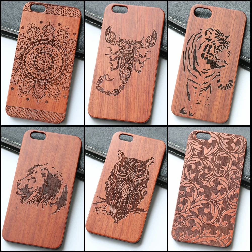

Unique For IPhone 8 Plus Wood Cell Phone Case Wooden Tiger Owl Scorpion Flower Design Iphone8 8plus Case Wood Mobile Phone Cover