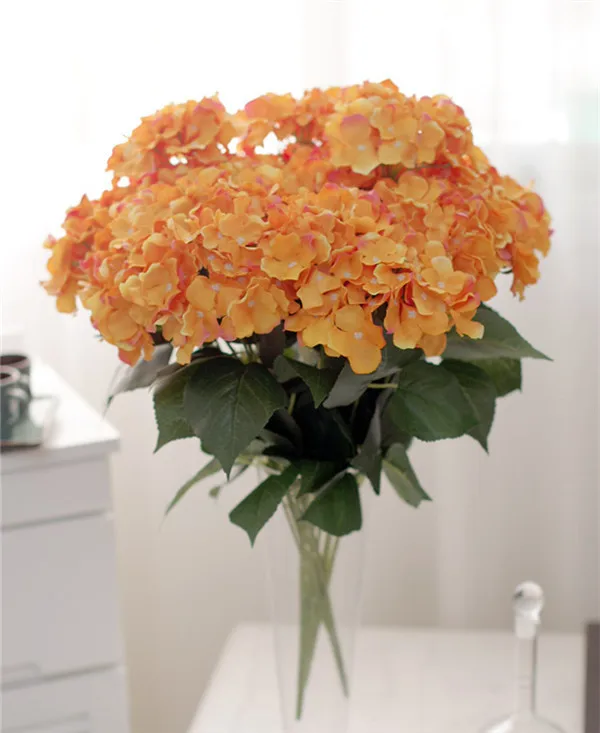 Цветок гортензии букет(7 глава/шт) 50 см Искусственный гортензии Буш Пластиковые цветы для Свадебная вечеринка цветочный Decoraitons - Цвет: orange
