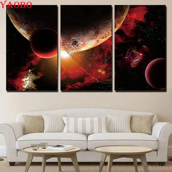 

5D Diy full drill diamond painting universe planet Cross stitch 3 Pieces diamond embroidery landscape Rhinestone Mosaic mazayka