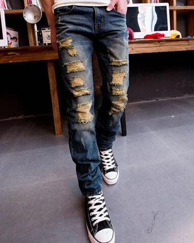 

Ripped Jeans Men 2017 New Distressed Broken Denim Pants Garment Washed Straight Fit Korean Fashion Free Shipping