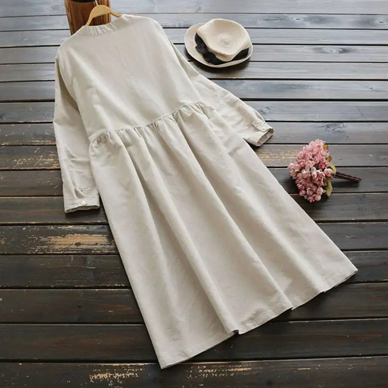 2022 Autumn Embroidery Long Shirt Dress ZANZEA Vintage Casual Cotton Linen Vestidos Women Long Sleeve Sundress Kaftan blazer dress