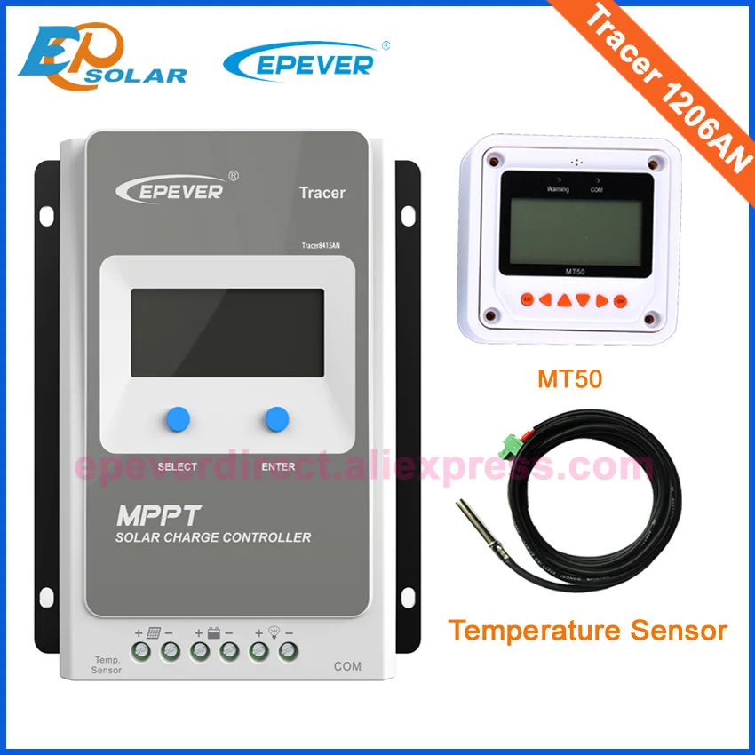 

12V 10A battery charger solar tracking regulator MPPT EPEVER Solar panels 130W system temperature sensor Tracer1206AN