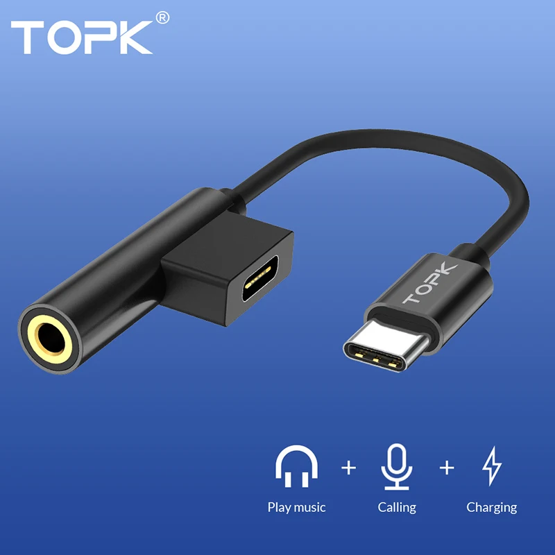 Адаптер TOPK 2 в 1 usb type C на 3,5 мм разъем для Xiaomi mi 9 8 mi 9 huawei mate 20 P30 Pro samsung S10 type-C OTG USB-C разветвители