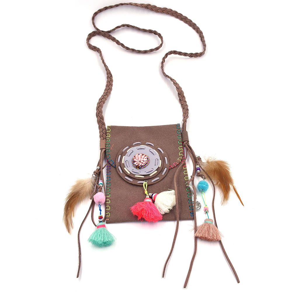 Collares Real Collier Maxi Necklace 2017 New Handmade Feather Tassel Charm Leather Phone Small Bag Pendents Necklace For Women