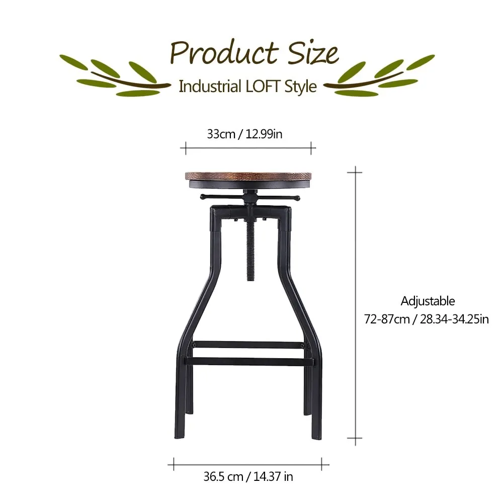 IKayaa регулируемый по высоте вращающийся барный стул промышленный стиль натуральный топик из соснового дерева + металлический кухонный