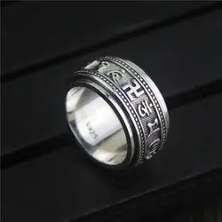 Ретро Серебро S925 кольцо для женщин и мужчин кольцо женское шесть слов мантра уникальное дизайнерское кольцо 6mmW 2018 US 7-12 модное Горячее
