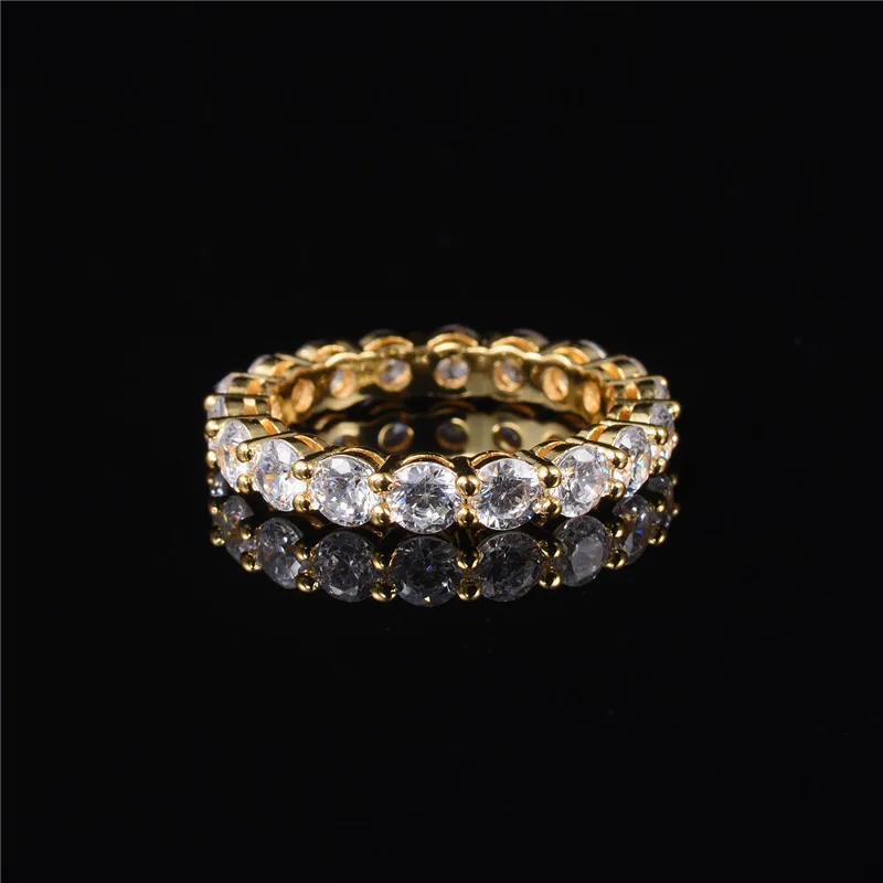 Роскошные 925 серебро и золото установка проложить Полный CZ ETERNITY группа обручение свадебные кольца имитация алмаза платины размеры 5,6, 7,8, 9,10 - Цвет камня: GOLD
