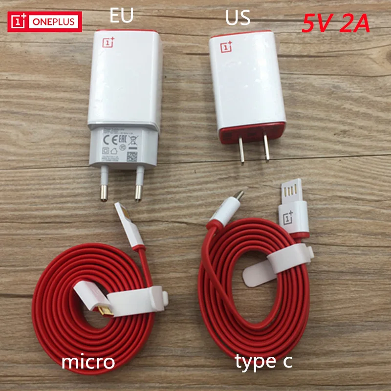 

100% Original For Oneplus 5V 2A wall charger adapter + 100cm one plus micro USB or type-c data cable for OnePlus One 1 X 2 two