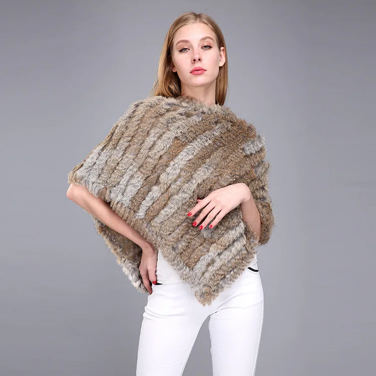  Winter Warm Shawl Poncho For Women Knitted Real Rabbit Fur Shouder Pashmina Capes Lady Natural Fur Wraps (1)