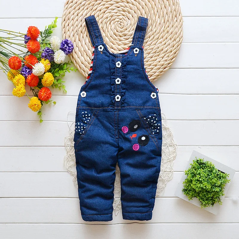

BibiCola baby girls winter warm overalls newborn baby thick jeans bib pants for bebe girls toddler trousers baby clothing pants