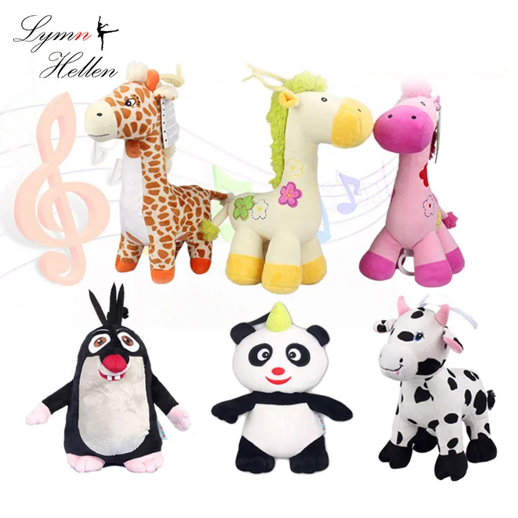 

30cm soft appease stuffed dolls plush toy deer cow giraffe panda mole music box pull ring hanging bells puppets best gifts kids
