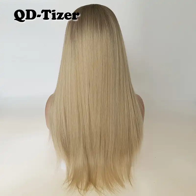 Qd Tizer Blonde Hair Long Silky Straight Ombre Blonde Color Lace