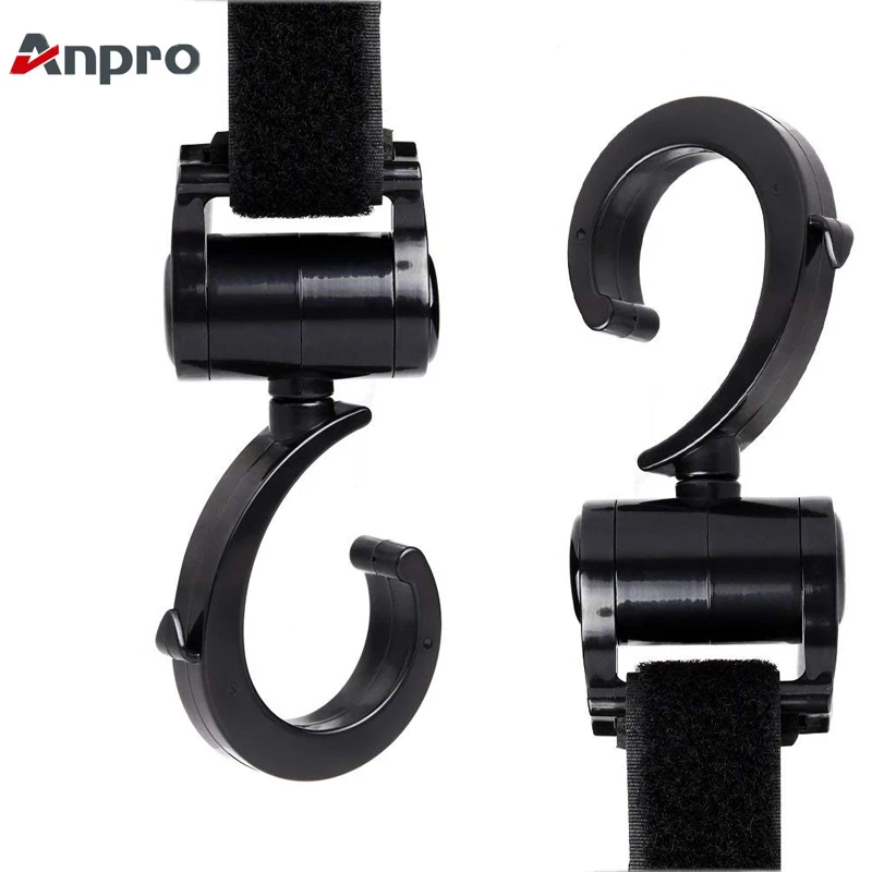 

Anpro 2 PCS/Set Universal Hooks Adjustable 360 Degree Rotation Stroller Hooks Attachment for Bags Purse Groceries Storage Hooks