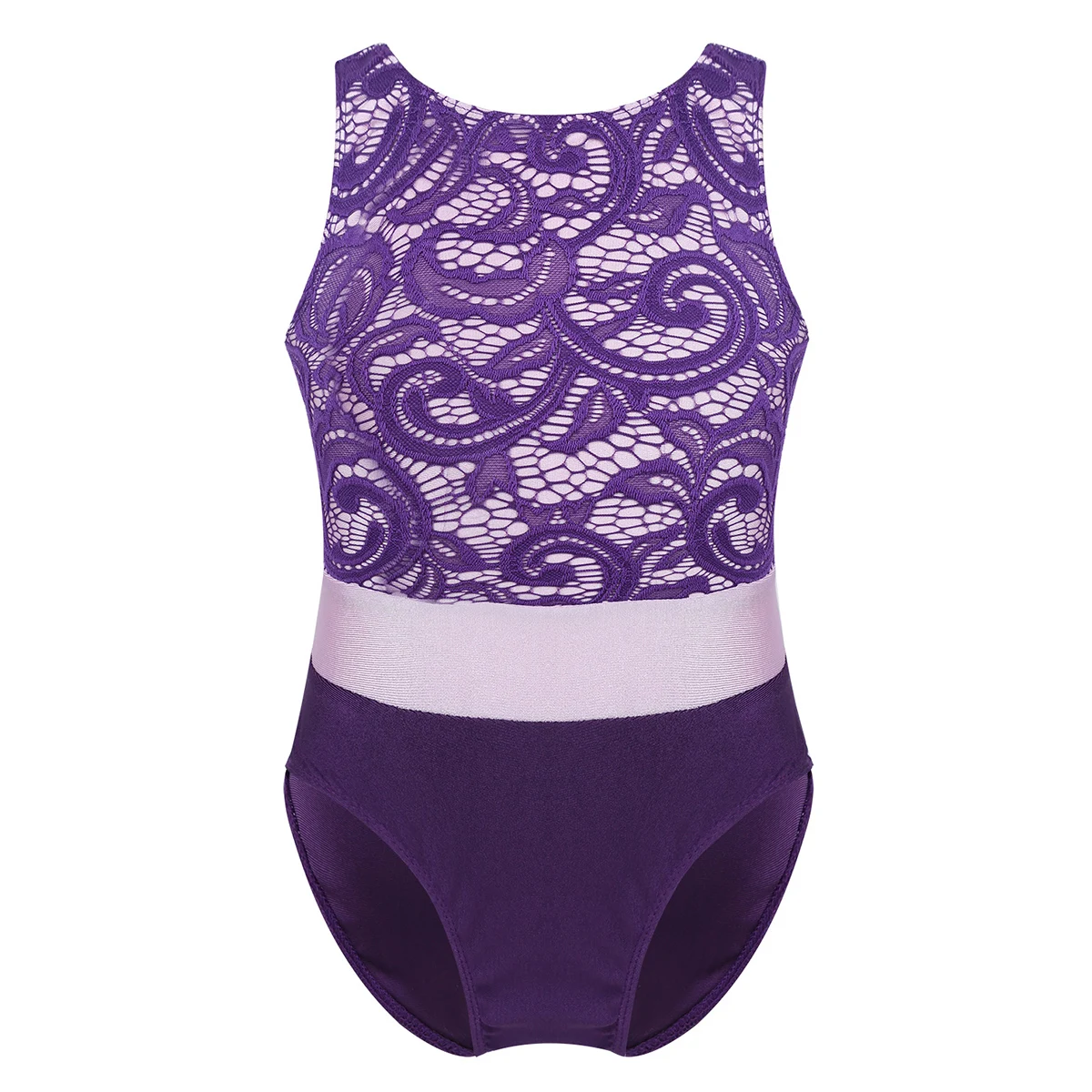 TiaoBug/Детская Одежда для танцев без рукавов с кружевом; детские трико для гимнастики; балетный костюм-пачка для девочек - Цвет: Purple