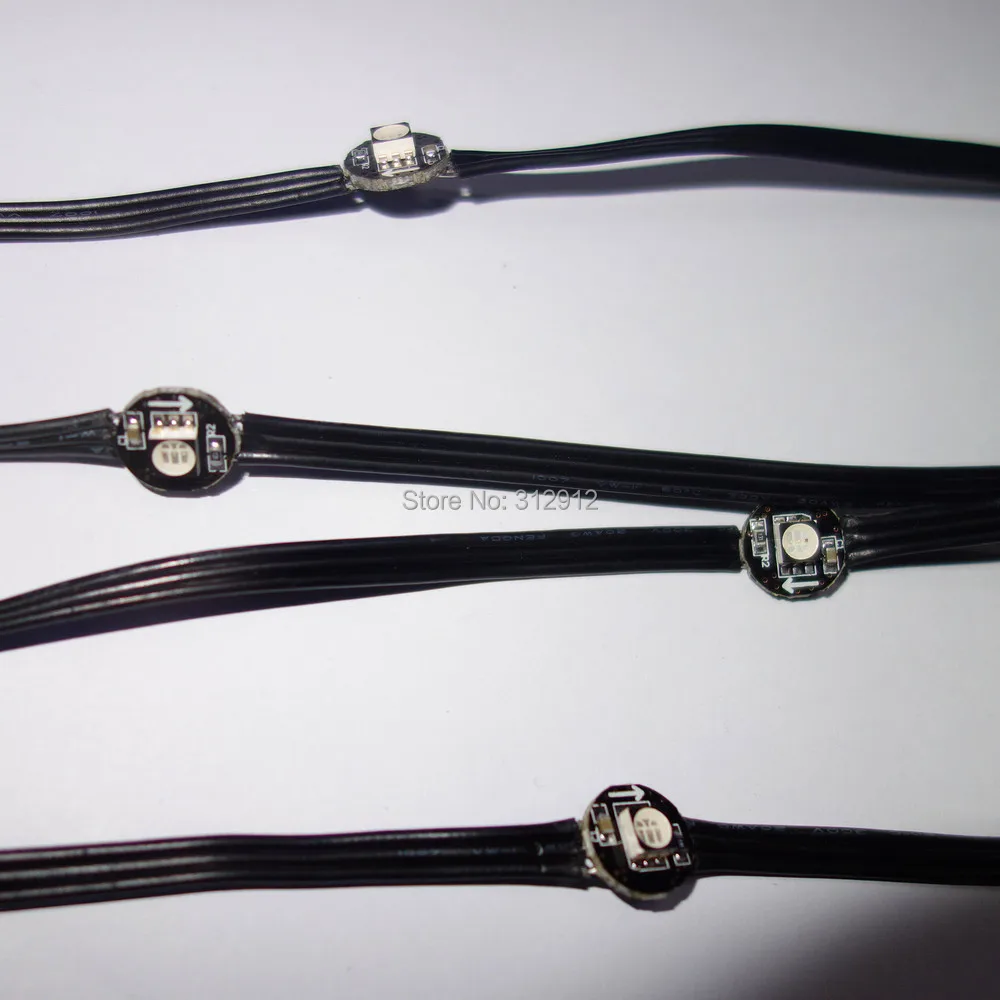 Черный DC5V WS2811 led 5050 SMD пиксельный узел; 50 шт. веревочке; черные провода; высота каблука 10 см расстояние между проводами