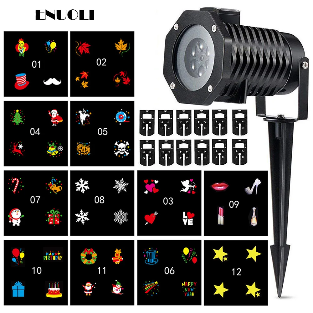 

12 Patterns Christmas Laser Snowflake Projector Outdoor LED Waterproof Disco Lights Home Garden Star Light Indoor Decoration