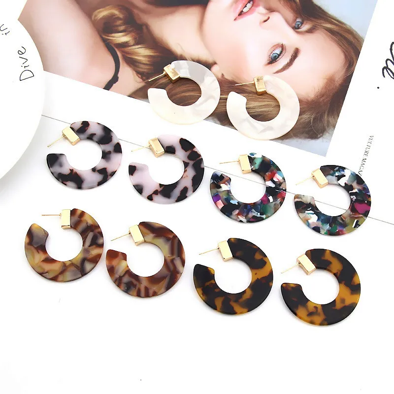 

2019 New Fashion Acid Acrylic Earrings For Women C Shape Big Acetate Round Statement Earrings Party Fashion Jewelry Gift Bijoux