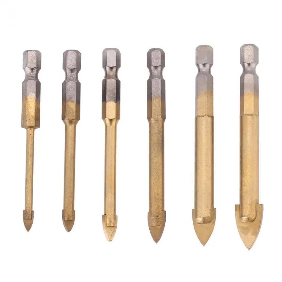 6 Pcs/set Hex Glass Drill Bit Titanium Plated Triangle Tile Drill Bits