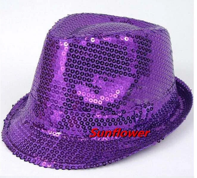 Блестящая шляпа Федора для мальчиков и девочек унисекс шляпа для джаза для танцевального шоу реквизит вечерние Хэллоуин Рождество - Цвет: purple