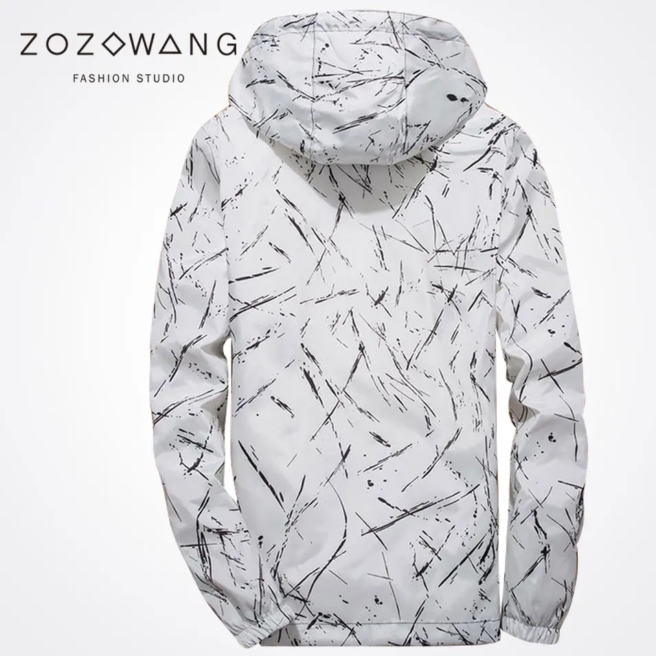 Zozowang new fashion print rid sleeve hooded stripes jacket men sunscreen coat streetwear air force plot coat men 
