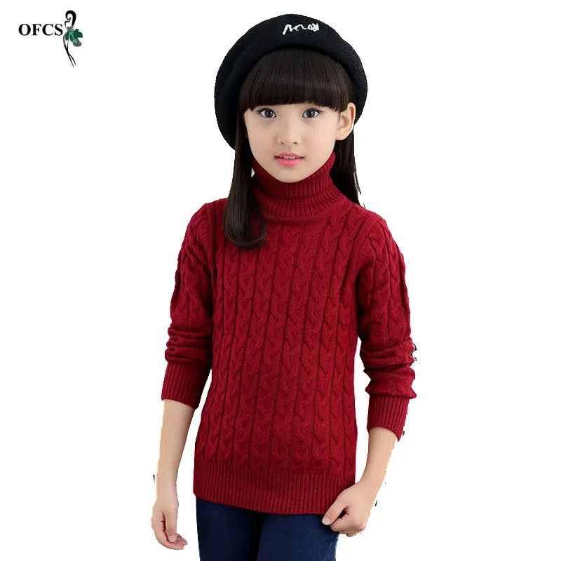 

OFCS New Autumn Winter Children's Clothing Girls Solid Twist Sweater Kids Warm Thick Round Neck Sweater Knit Pullover 3-16Year
