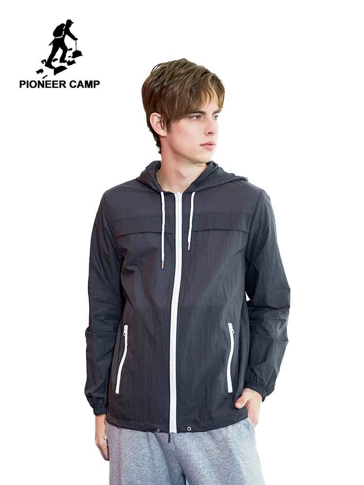 

Pioneer Camp Quick Dry Windbreaker Skin Jacket Coat Sunscreen Mens Hooded Outwear Ultralight Windbreaker Five color AJK902016
