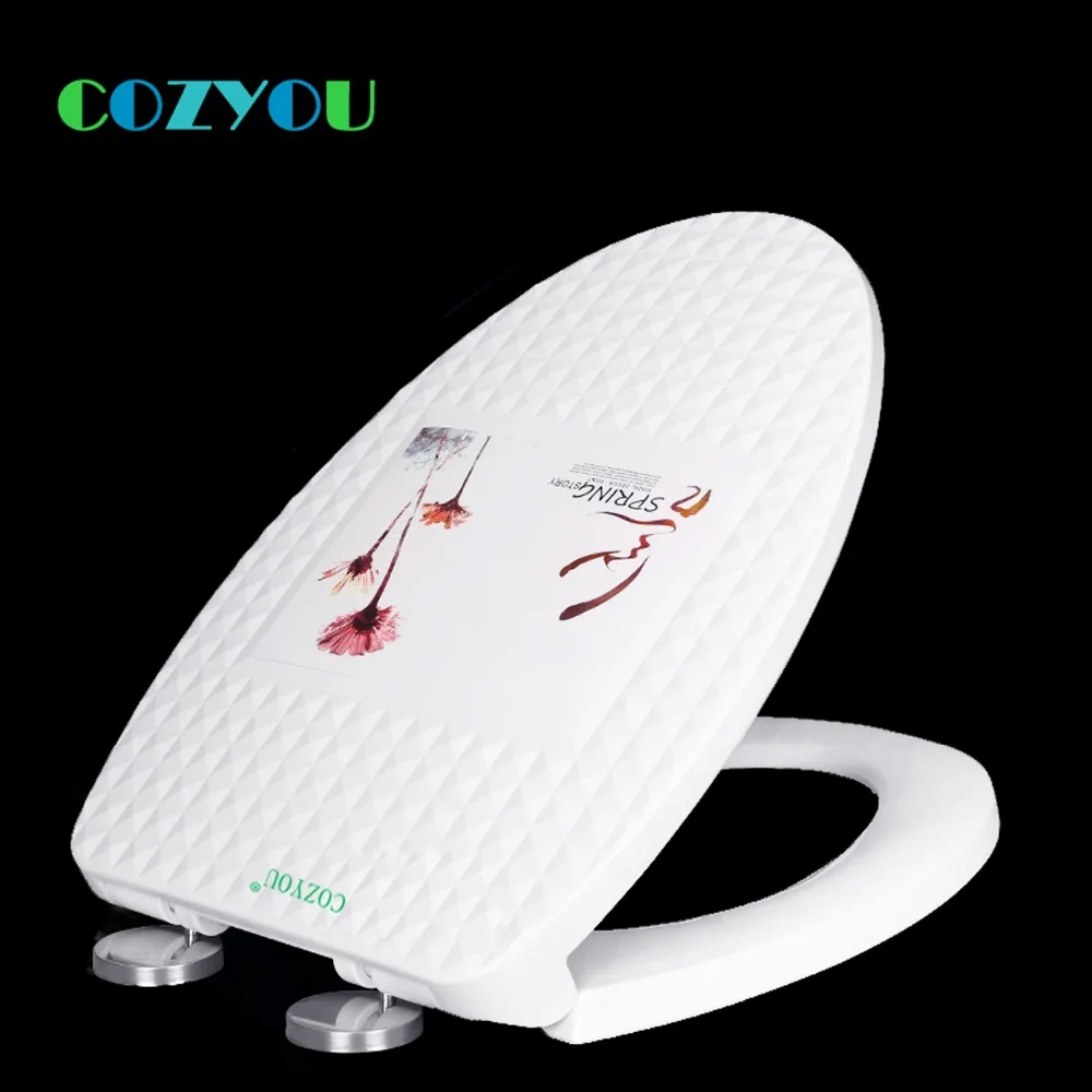 

White 3D stereo convex surface slow-close Colored Plant pattern Toilet seat, Quick Release Easy cleaning,Stainless steel bracket