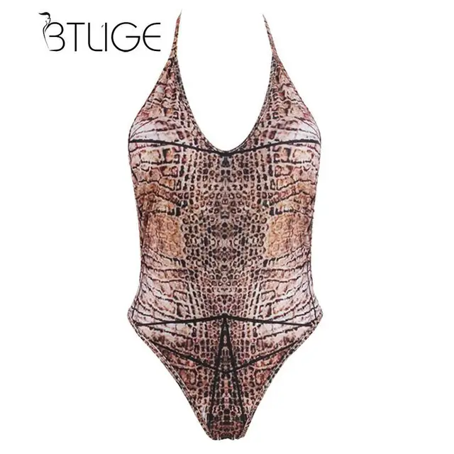 2018 Sexy thong One Piece Swimsuit Print Bandage Swimwear Plus Size