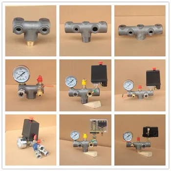 

FreecostAir Compressor Accessories Air Pressure Switch Assembly Belt Air Pump Aluminium Frame Six-way Iron Cross Outlet Assembly