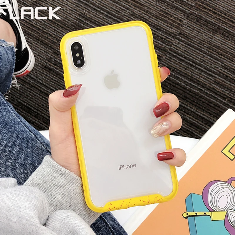 

LACK Candy Color Edge Couples Clear Phone Case For iphone X XS Max XR 6 6S 7 8 Plus Soft TPU+PC Hard Protective Lemon Back Cover