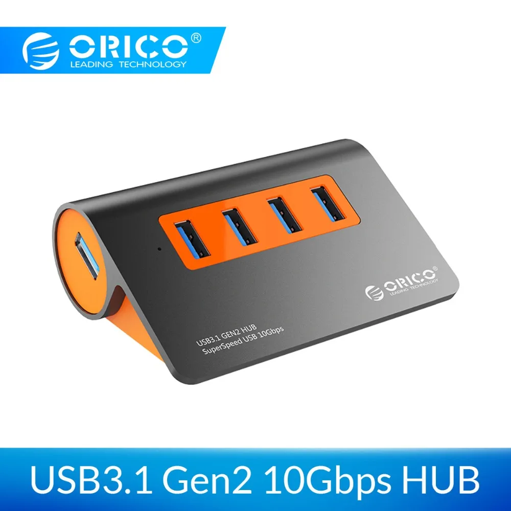 Дешево ORICO font b usb b font хаб с 12V2. 5A адаптер питания 4 порта USB3.1 Gen2 концентратор 10 Гбит с супер скорость алюминиевый сплав концентратор для Macbook Pro