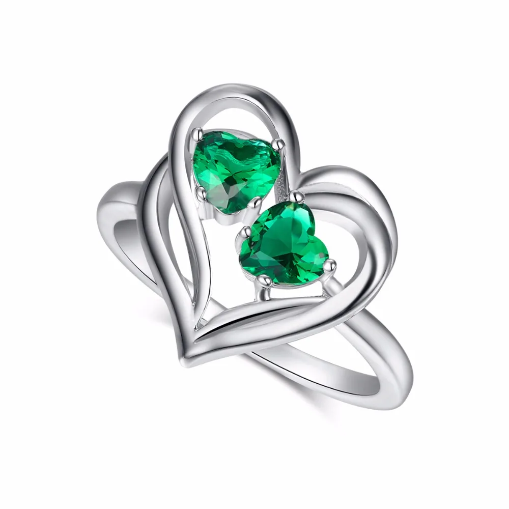

Love Ring Heart Jewelry Hollow Design Top Quality Created Emerald Silver Rings for Women Wedding Jewellery Acessorios Gift Box