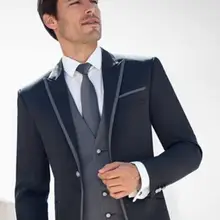 Новое поступление, 4 предмета(куртка+ жилет), официальные мужские костюмы с заостренным отворотом, на одной пуговице, приталенный, выполненный на заказ, модные, Terno Masculino